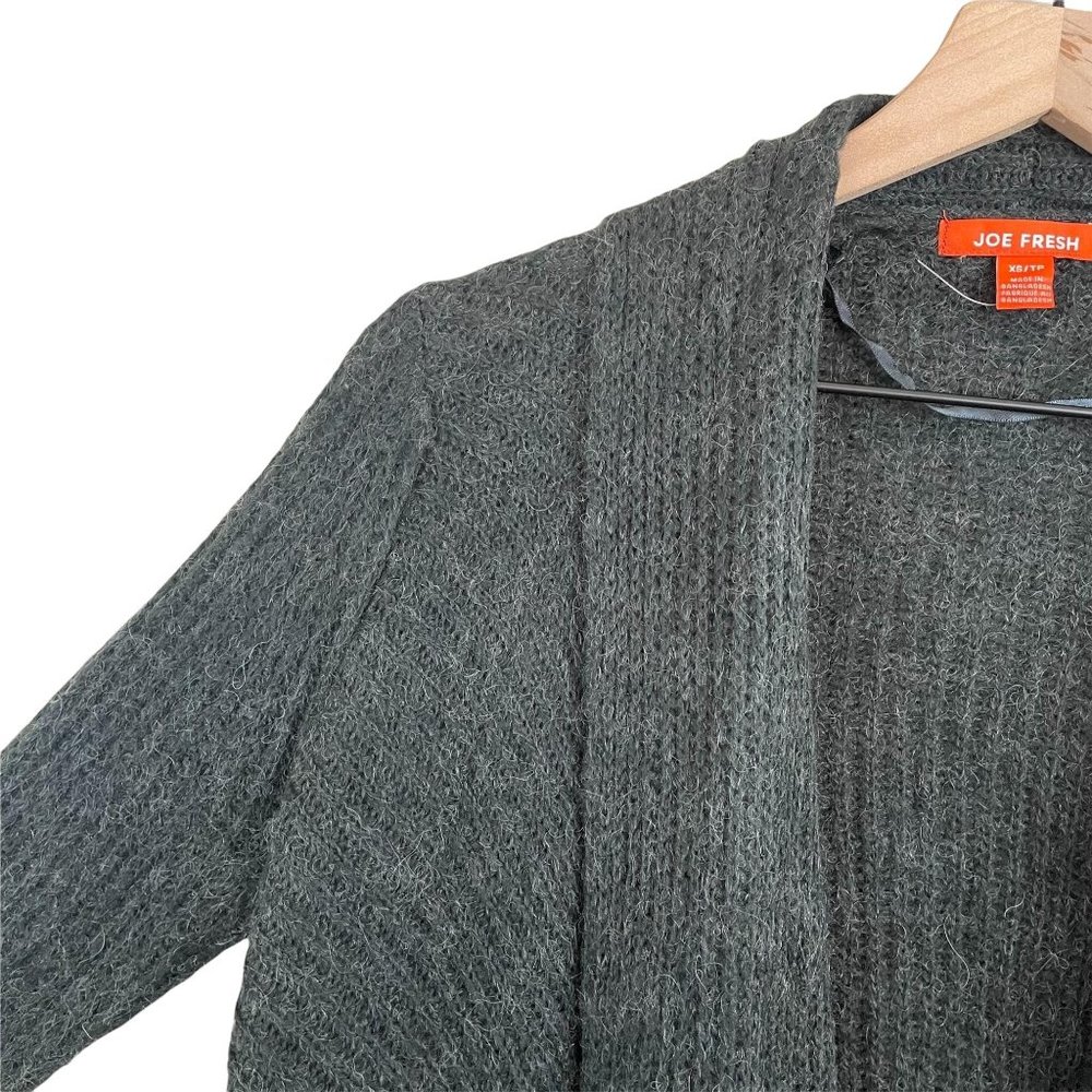 Joe Fresh grey charcoal cascade open front flyaway cardigan extra small MSRP 39 - Picture 8 of 12